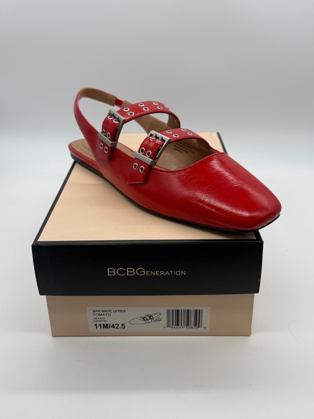 BCBGeneration Red Leather Double-Buckle Slingback Mule